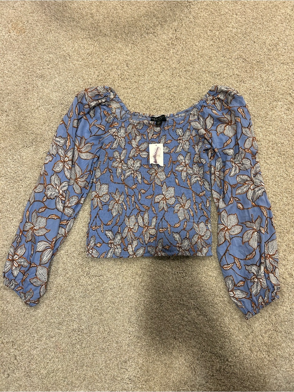Jessica Simpson Blue Floral Puff Sleeve Peasant Top